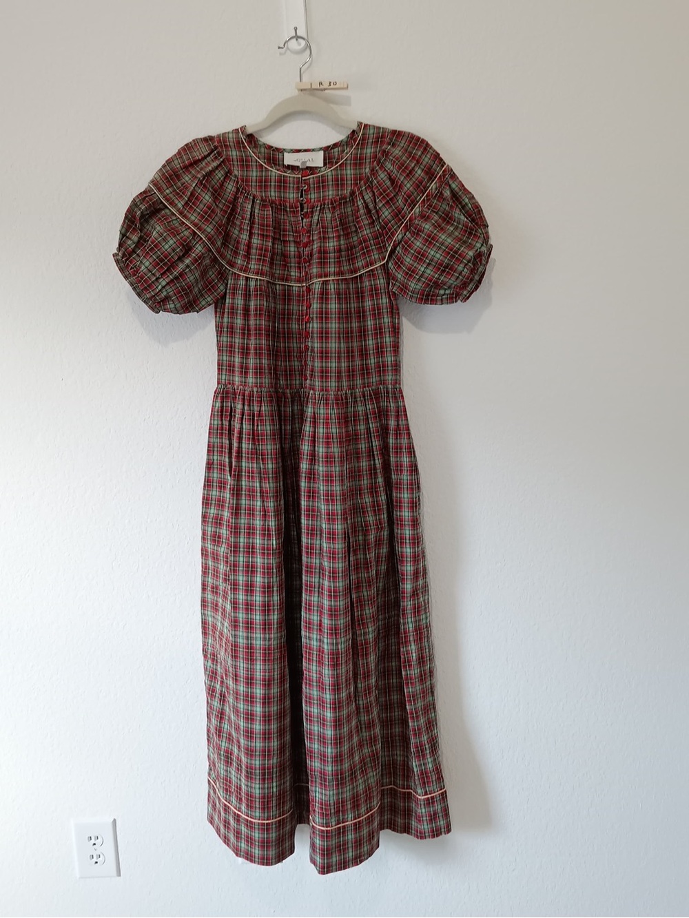THE GREAT. Red and Green Plaid Maxi Dress size 0 - Picture 2 of 6